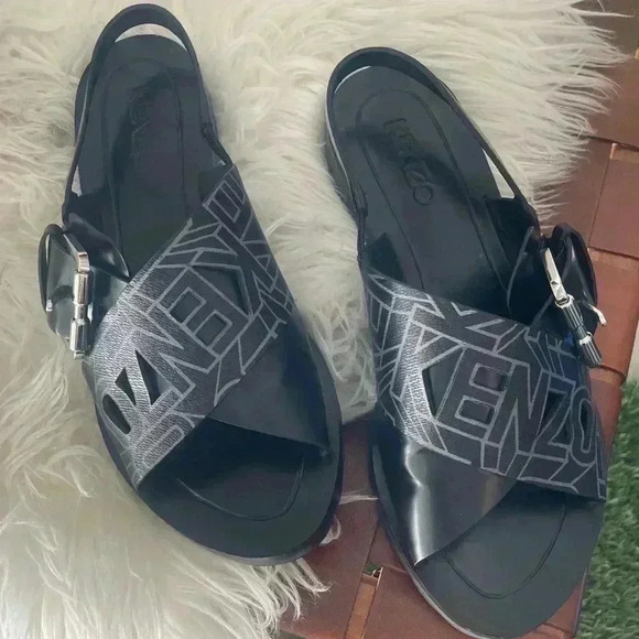 NEW Kenzo Spell-out Sandals Black Sling-back Large Buckle EU 37 US 6.5/7 - Picture 1 of 13